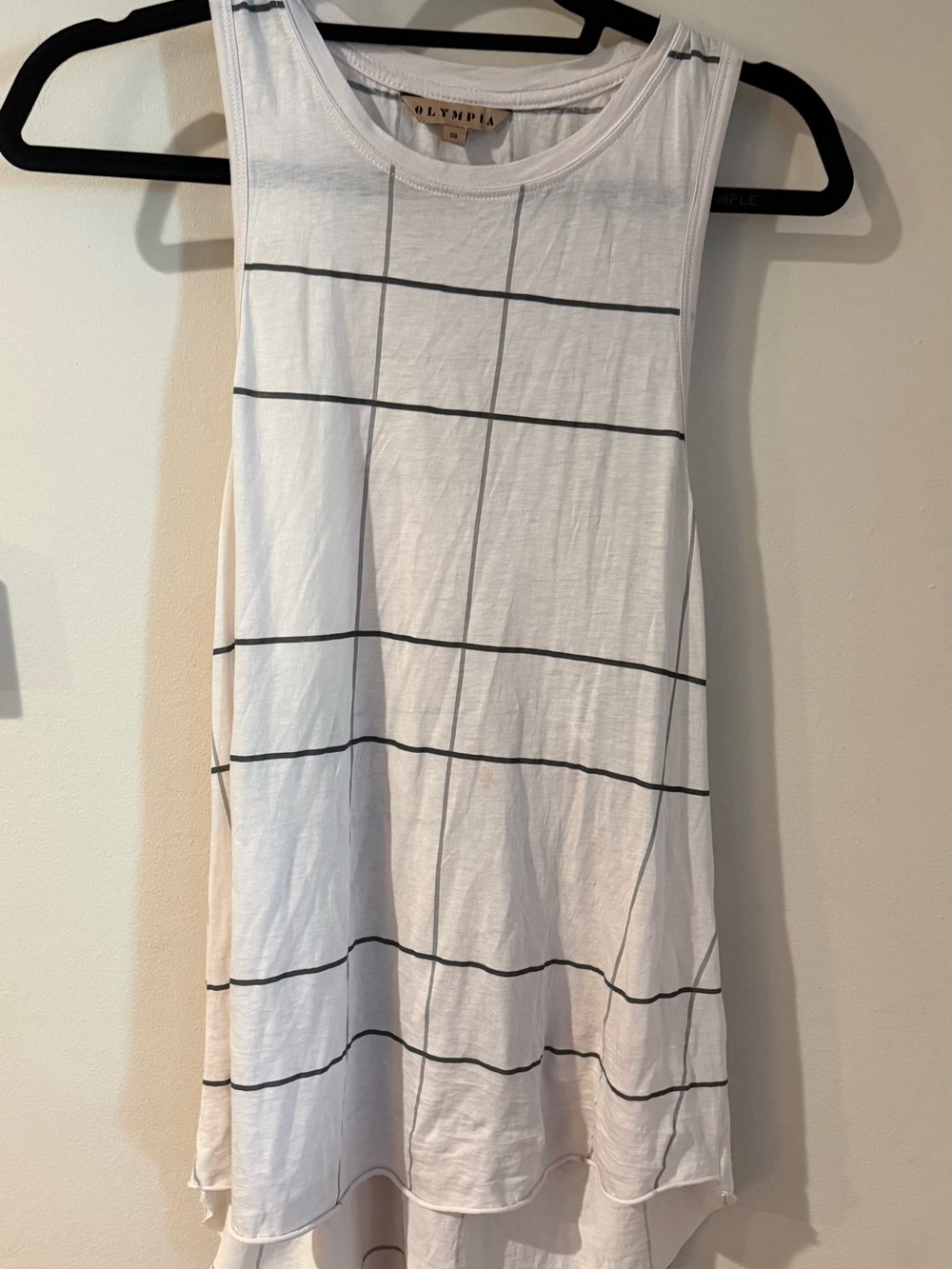 White Grid-Stripe Sleeveless Tank Top